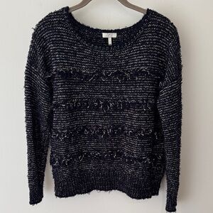Joie Cotton Blend Knit Fringe Stripe Sweater Size S